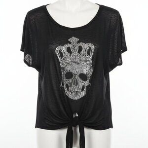 Davida Rhinestone Skull Tshirt Tee Skull Design SZ-L Witchy Goth Halloween